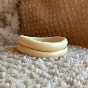 Vintage Handmade eggshell Wavy Bangle with Gold Stripe